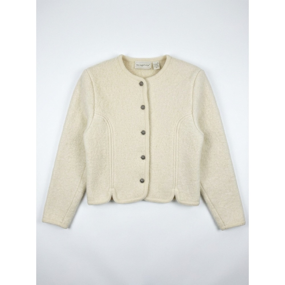 The Eagle's Eye Women's Vintage 90s Wool Cardigan Jacket Ivory Size 12 Preppy